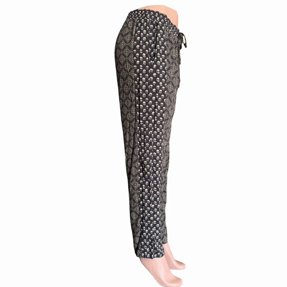 Michael Stars Jordan Pant M• Black Beige Printed Wide Leg Pull Boho Resort Flowy